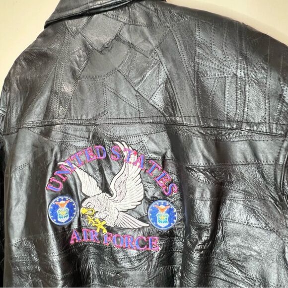VTG 90’s Patchwork Leather Embroidered United States Air Force Eagle Jacket XL - Picture 9 of 13